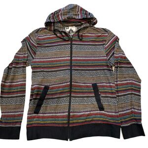 Beautiful Giant Baja Hoodie Zip Up Medium Multicolor Woven Drug Rug Jacket